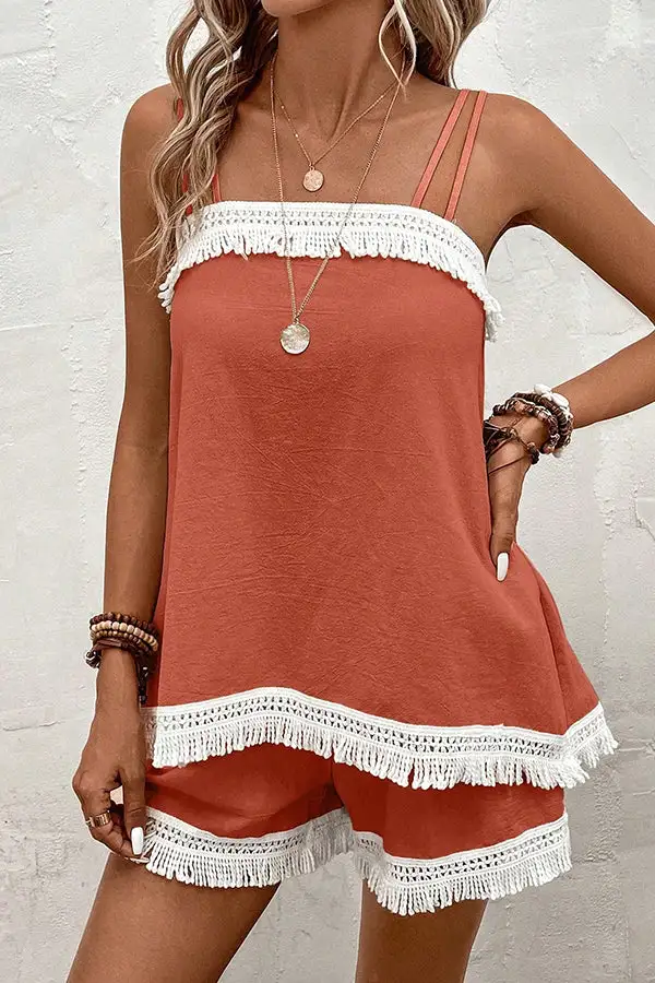 Block Tassel Casual Two Piece Set