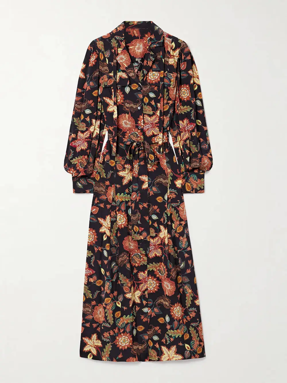 Tie Front Printed Satin Midi Dress