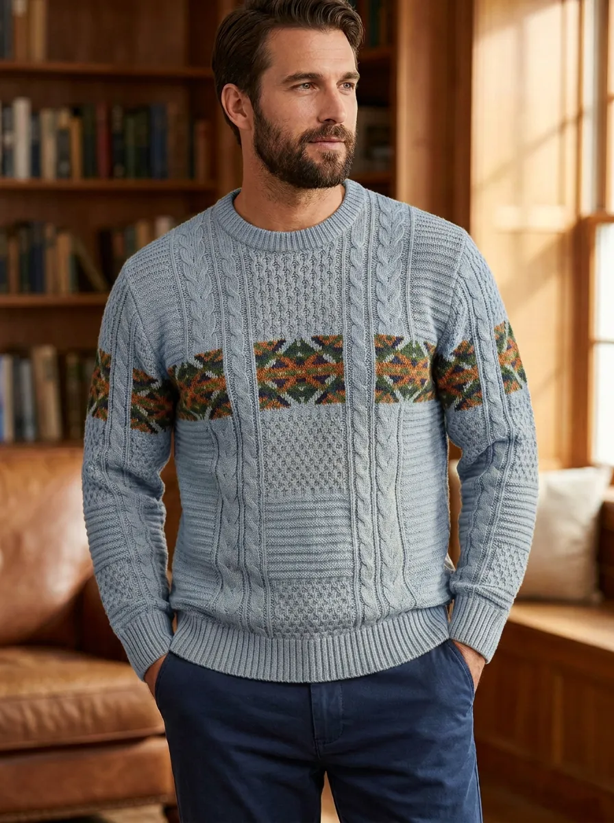 Men's Mustard Cable-Knit Sweater