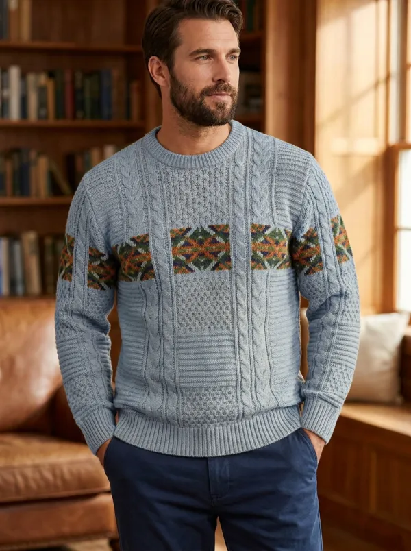 Men's Mustard Cable-Knit Sweater