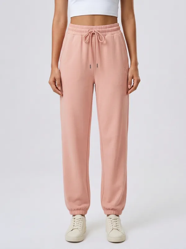 Women's Casual Minimalist Beige Solid Color Embroidered Jogger Pants
