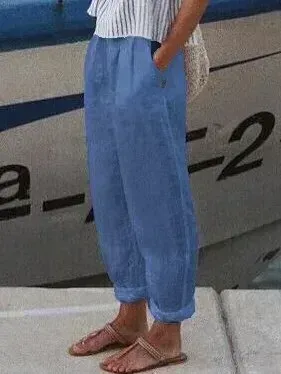 Vacation Casual Loosen Cotton Linen Solid Pants(⚡Clearance Sale)