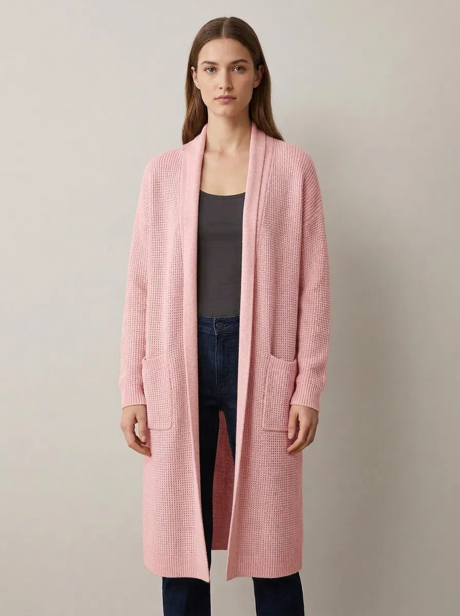 Women's Modern Waffle Textured Minimal Knit Cardigan