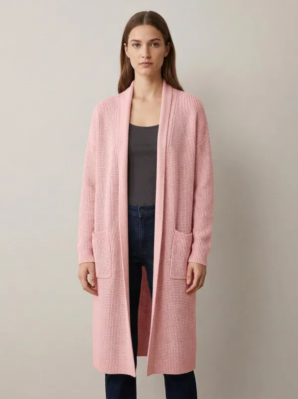 Women's Modern Waffle Textured Minimal Knit Cardigan