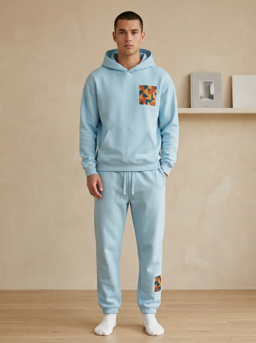 Men's Geometric Mosaic Pattern Printed Hoodie Sweatpants Set