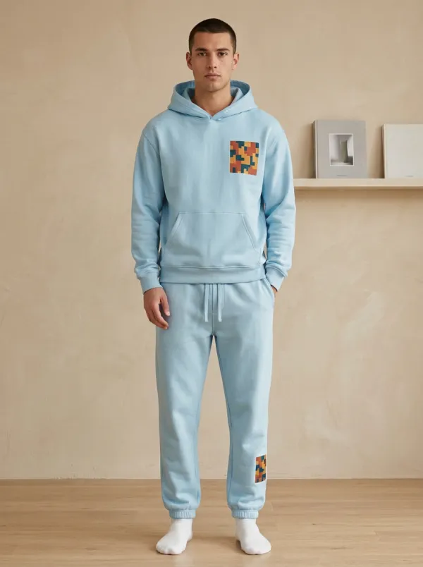 Men's Geometric Mosaic Pattern Printed Hoodie Sweatpants Set