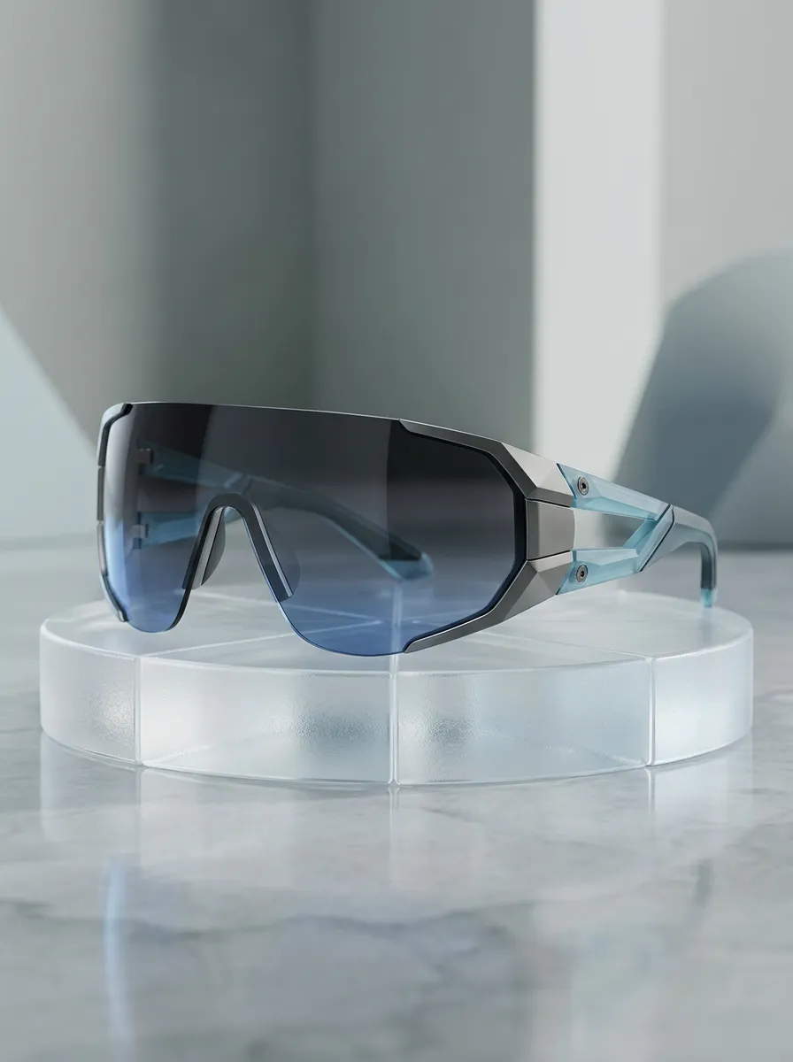 Unisex Sporty Cyberpunk Blue Gradient Shield Printed Sunglasses