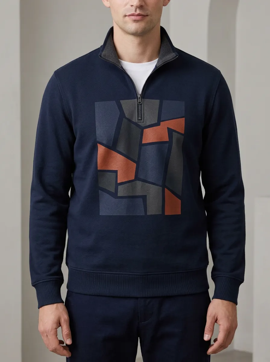 Outdoor-Inspired Design Half-Zip Geometric Abstract Men's Half-Zip Sweatshirt