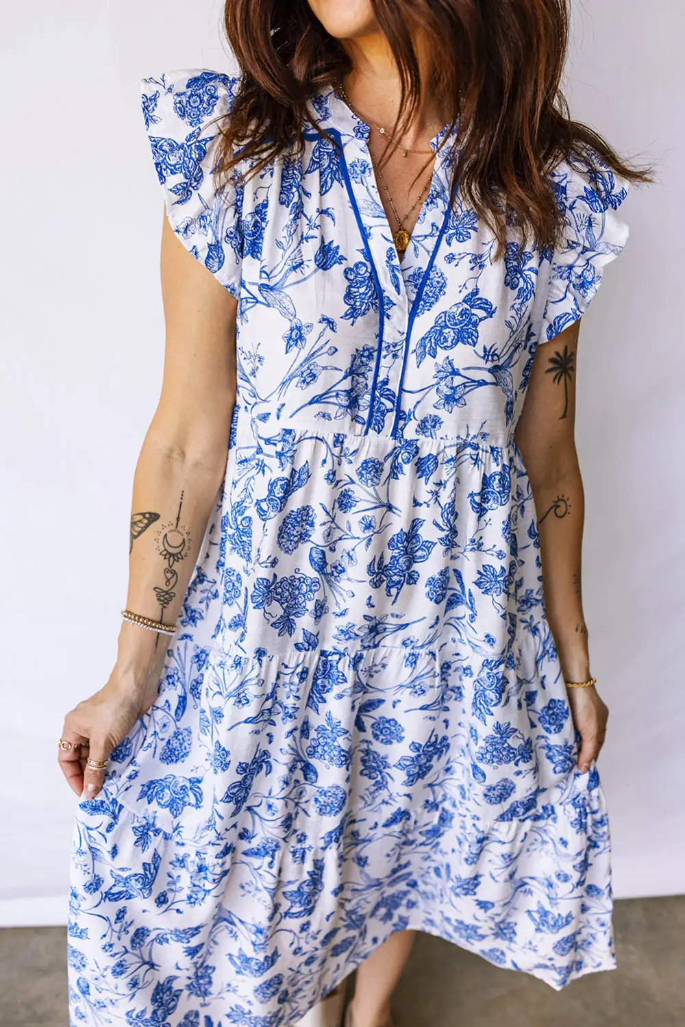 Polished Detail Floral Ruffle Tiered Midi Dress