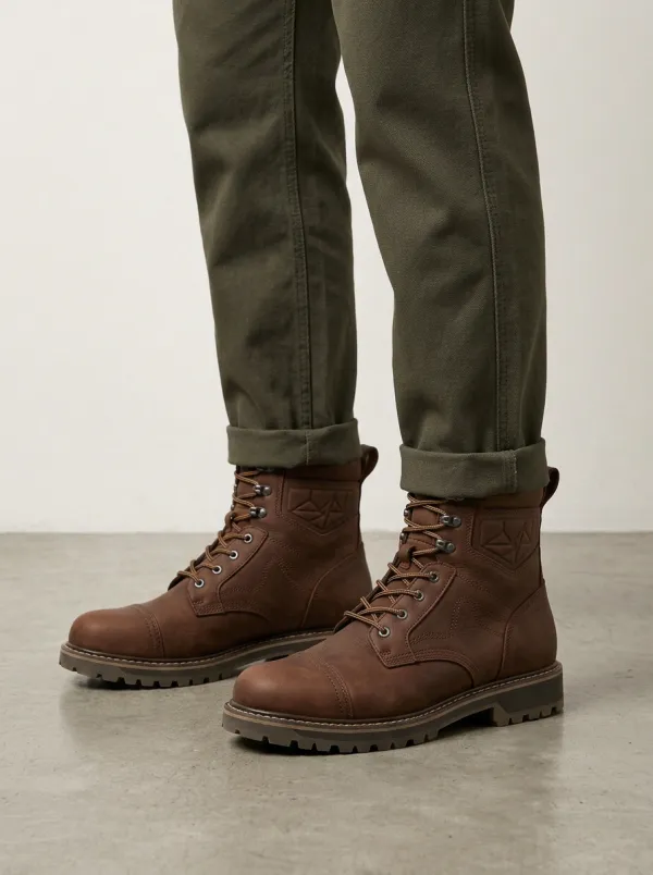 Unisex Geometric Embossed Leather Work Boots