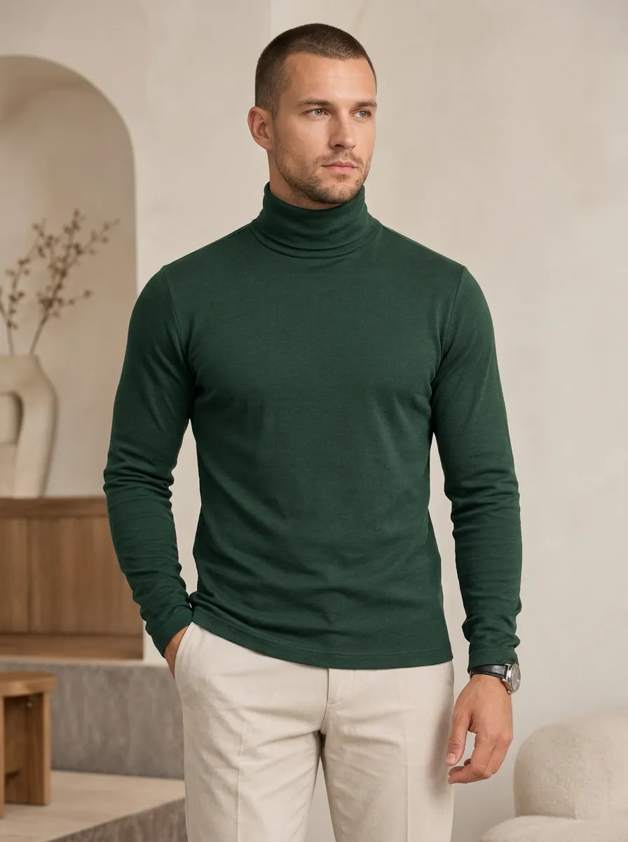 Men's Daily Style Turtleneck Casual Long Sleeve Top