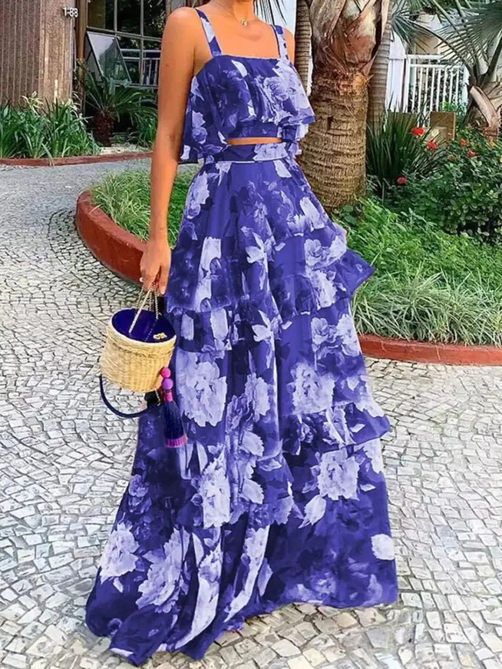 Floral Print Ruffle Cami and Skirt Set