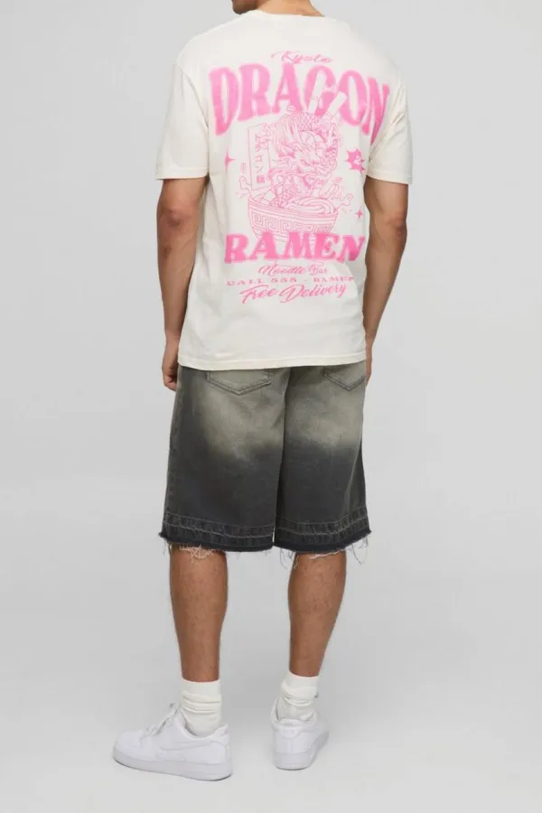 Oversized Dragon Noodle Bowl Graphic Crew Neck T-Shirt Daily