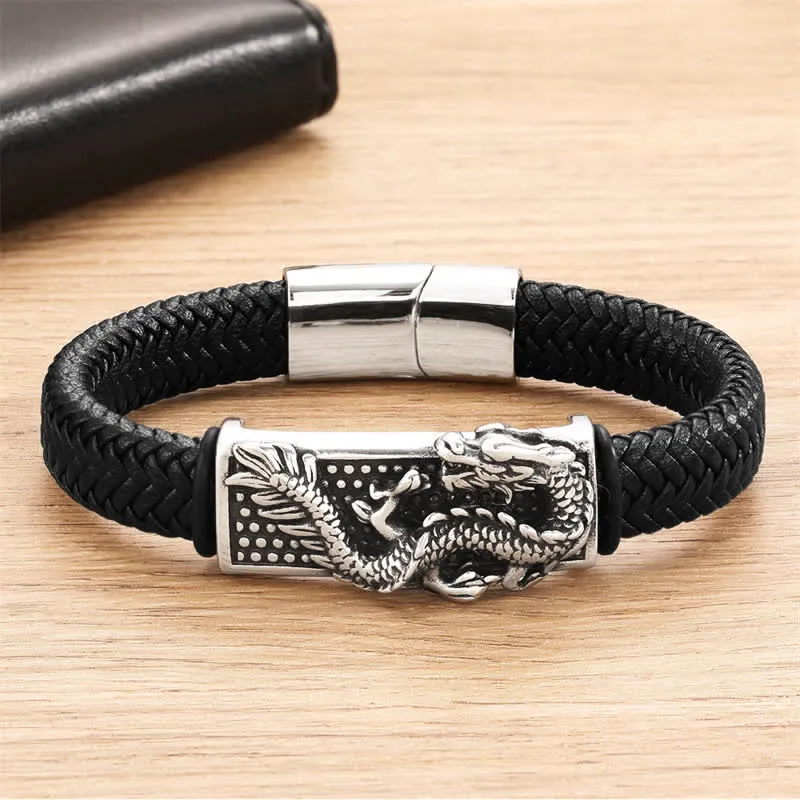 Hand Woven Dragon Braided Stainless Steel Bracelet