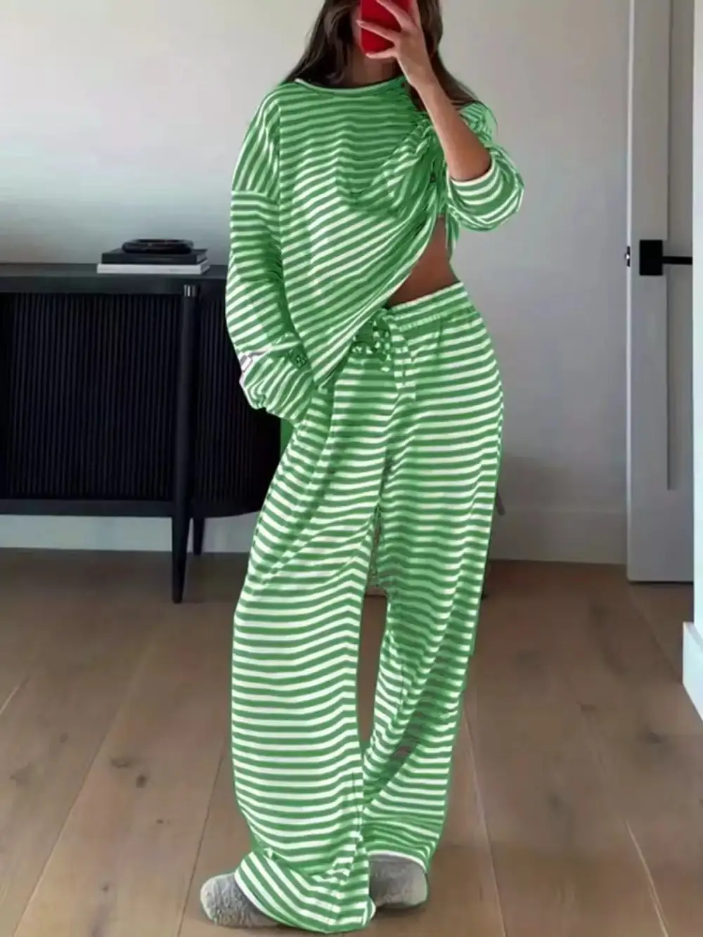 Relaxed Striped Long Sleeve Top and Pants Set