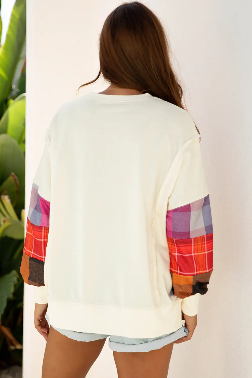 Plaid Long Sleeve Patchwork Women's Top