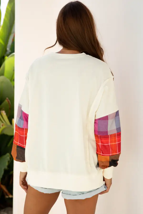 Plaid Long Sleeve Patchwork Women's Top