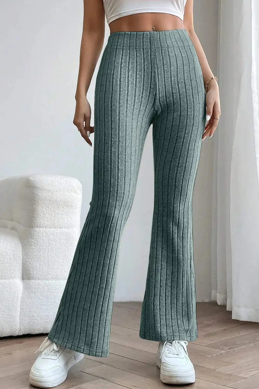 Flare High Waist Ribbed Cropped Pants