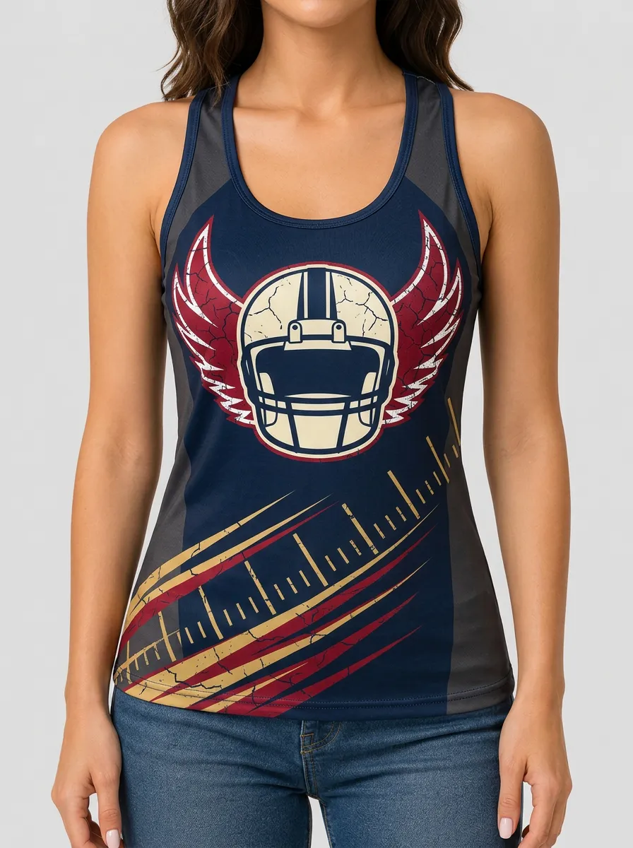 Women's American Football Lover Winged Helmet Printed Tank Top