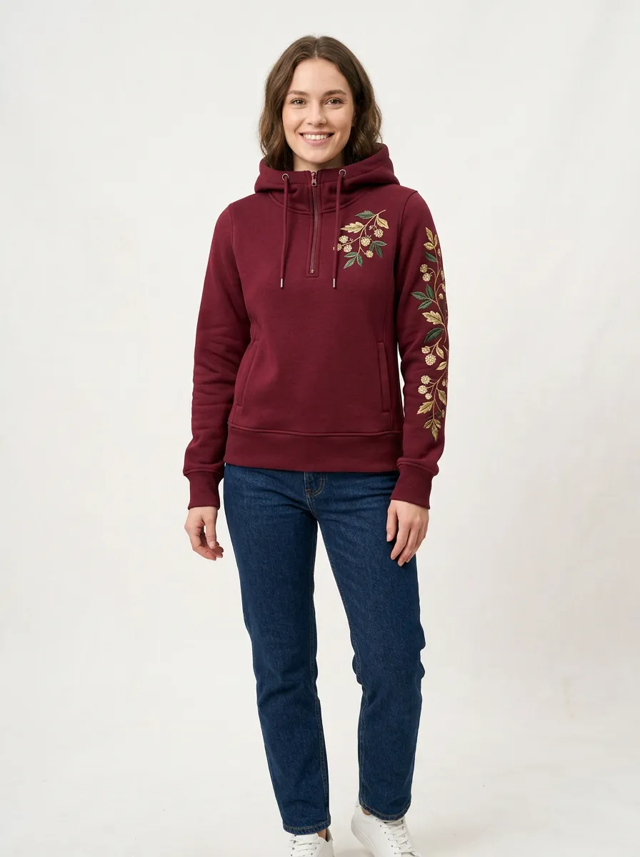 Soft Style Women's Floral Embroidered Graphic Nature Inspired Hoodie