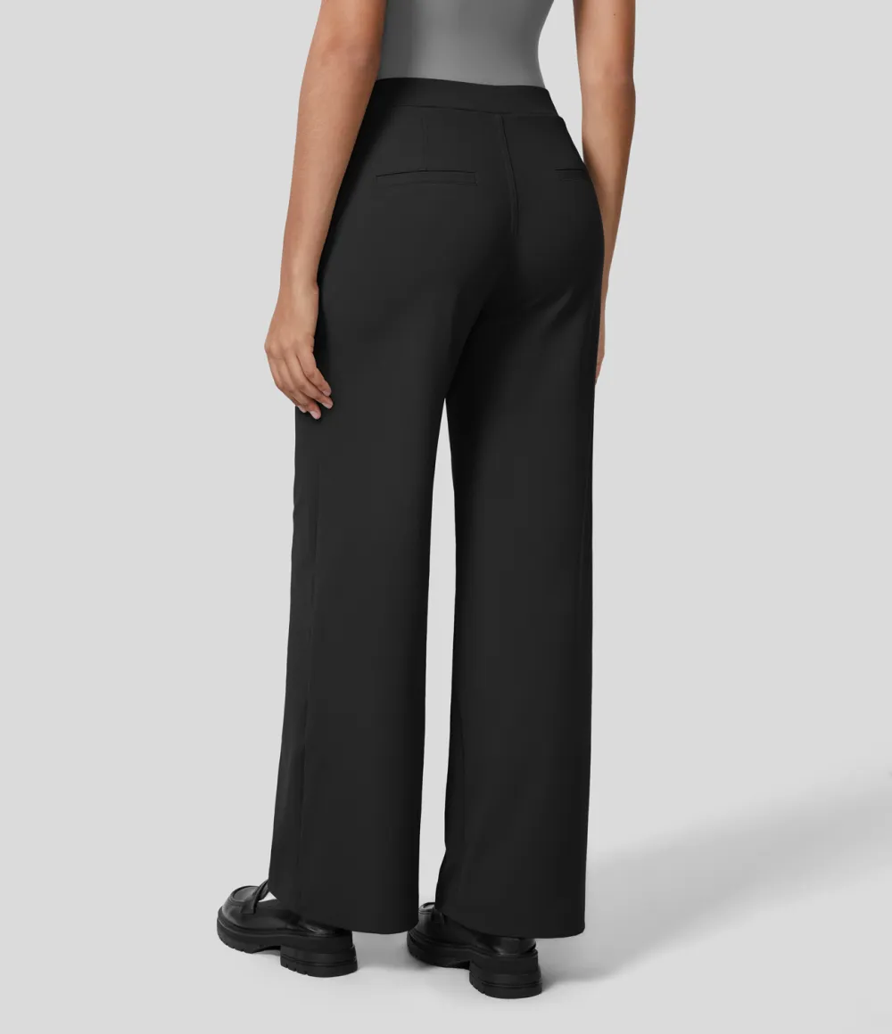 2026🔥  High Waisted Plicated Side Pocket Straight Leg Work Pants