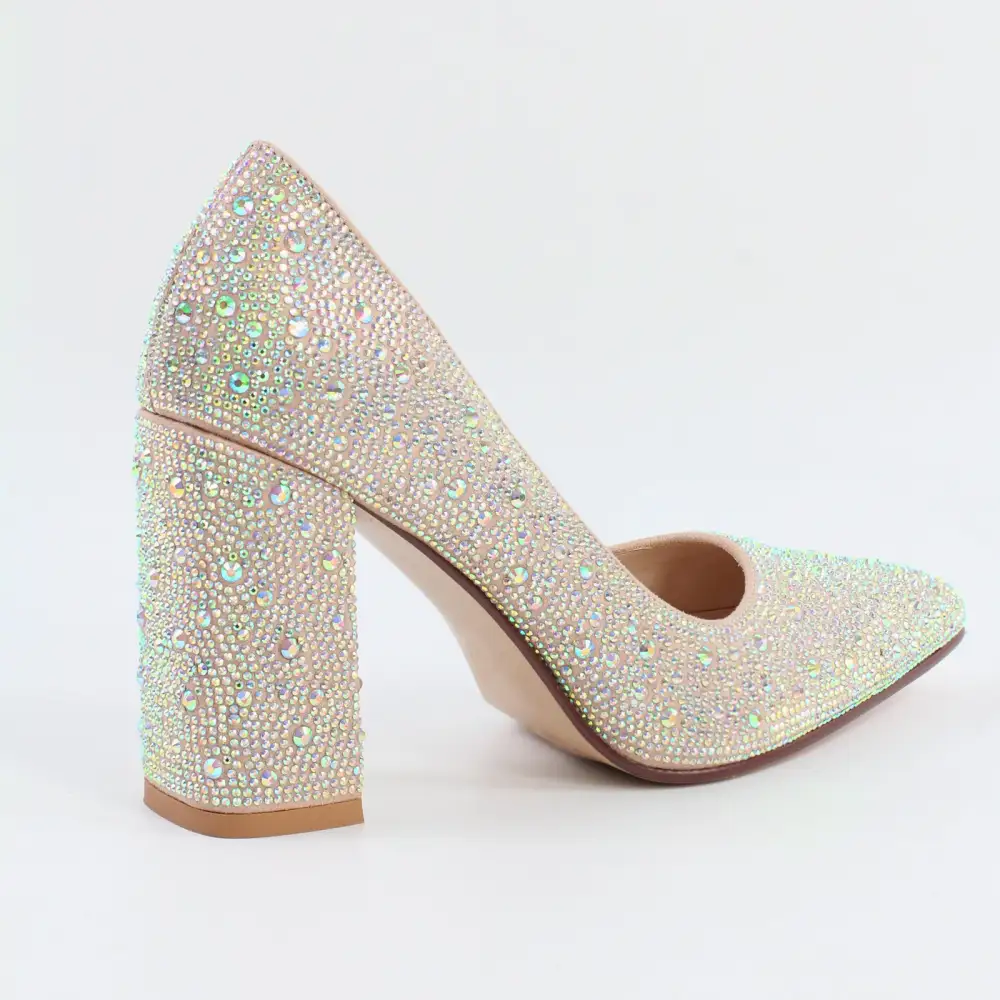 Modern Rhinestone Pointed Toe Chunky Heel Pumps