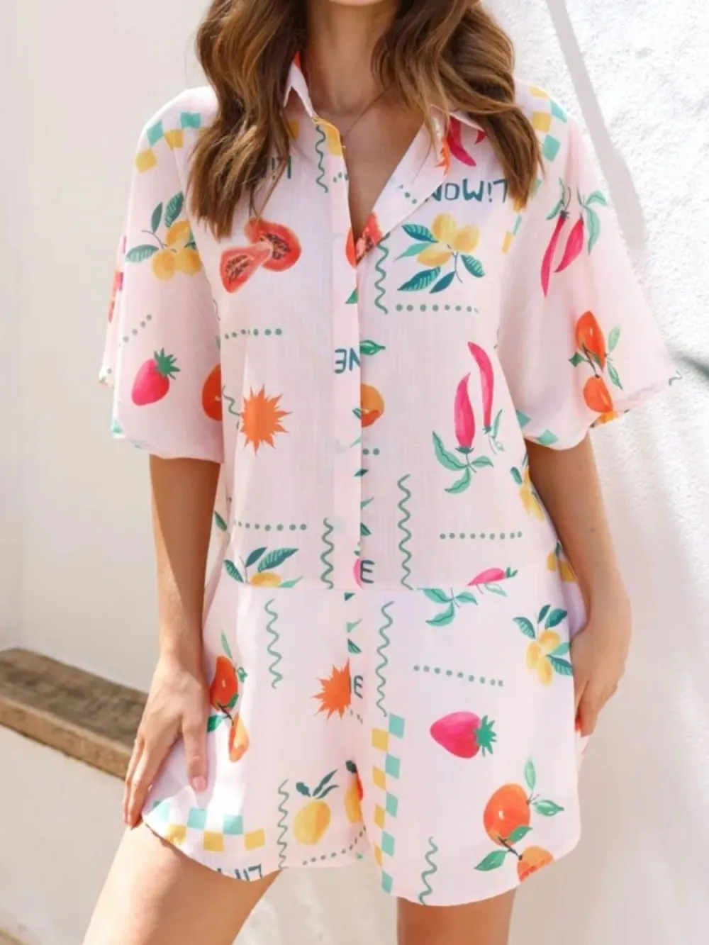 Collared Neck Half Sleeve Romper