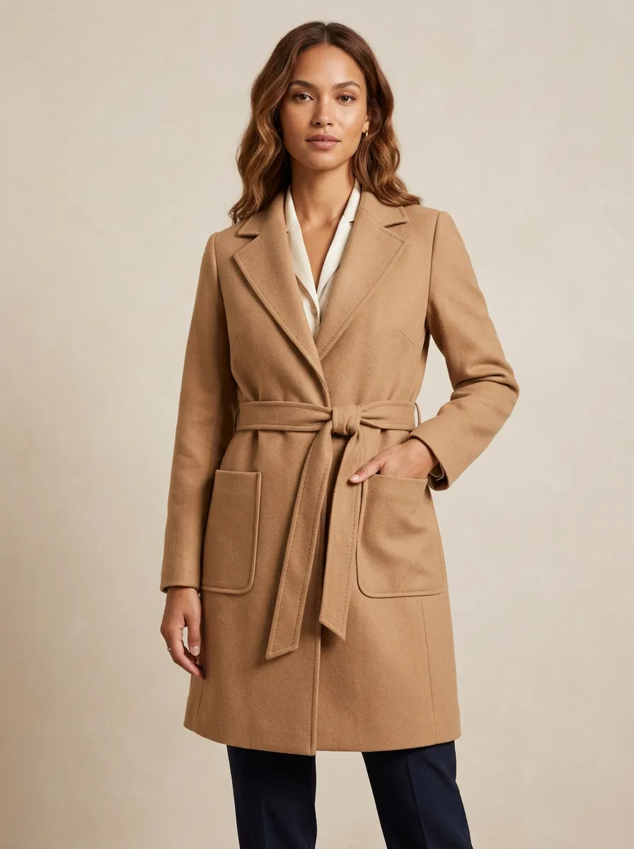 Women's Camel Classic Belted Wool Blend Overcoat