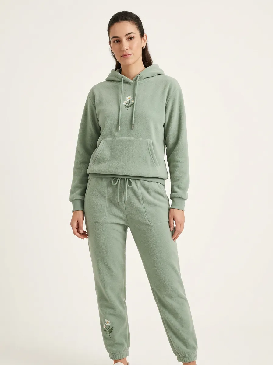 Women's Floral Embroidered Hoodie And Jogger Set