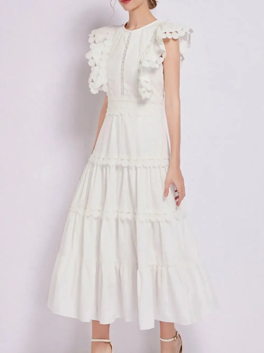 Embroidered Ruffle Tiered Dress Casual