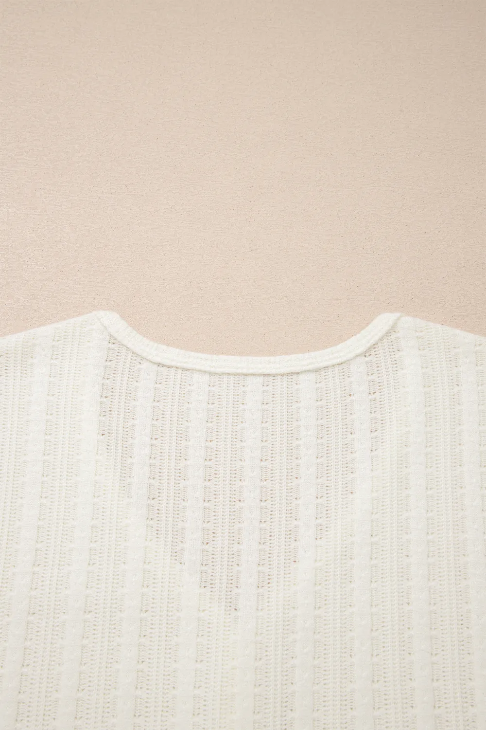 White Textured Button V Neck Tee