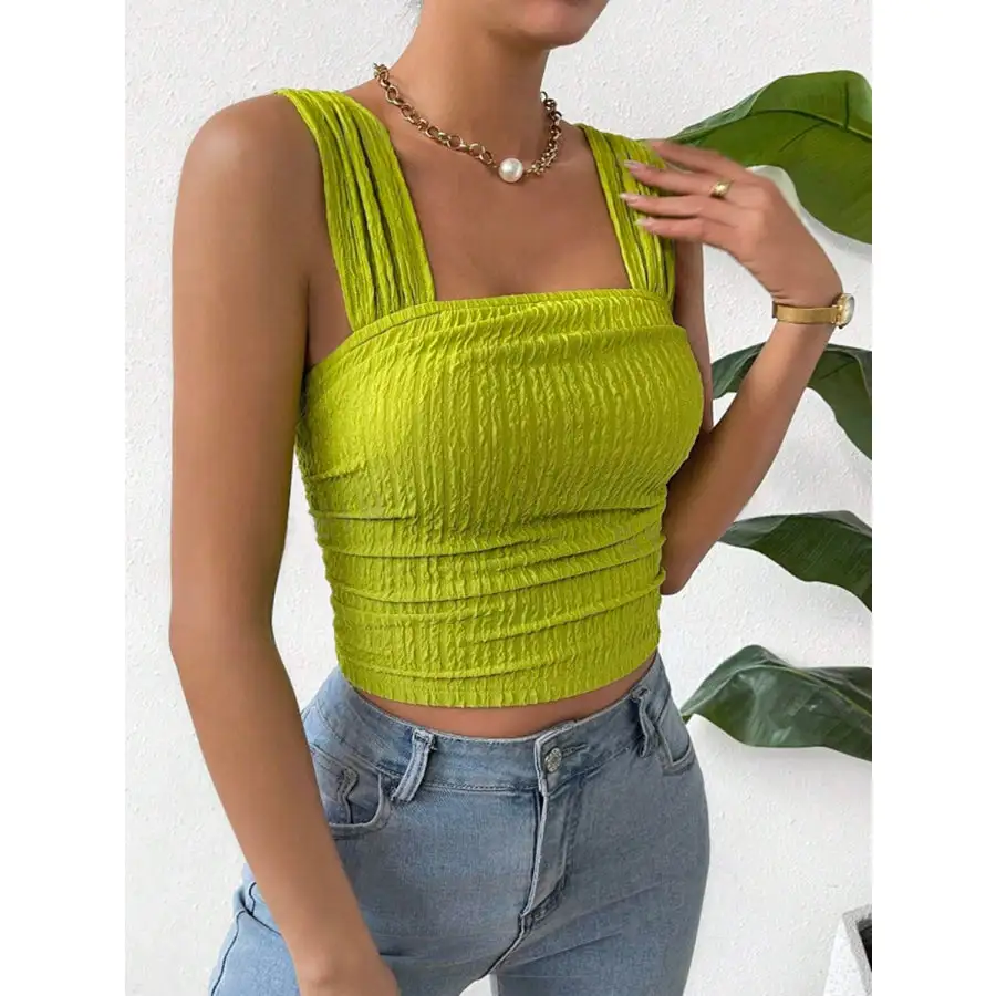 Textured Square Neck Wide Strap Tank