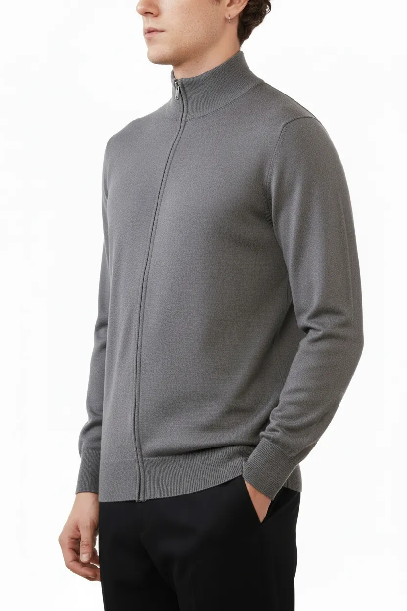 Regular Fit Full Zip Viscose Knit Vest