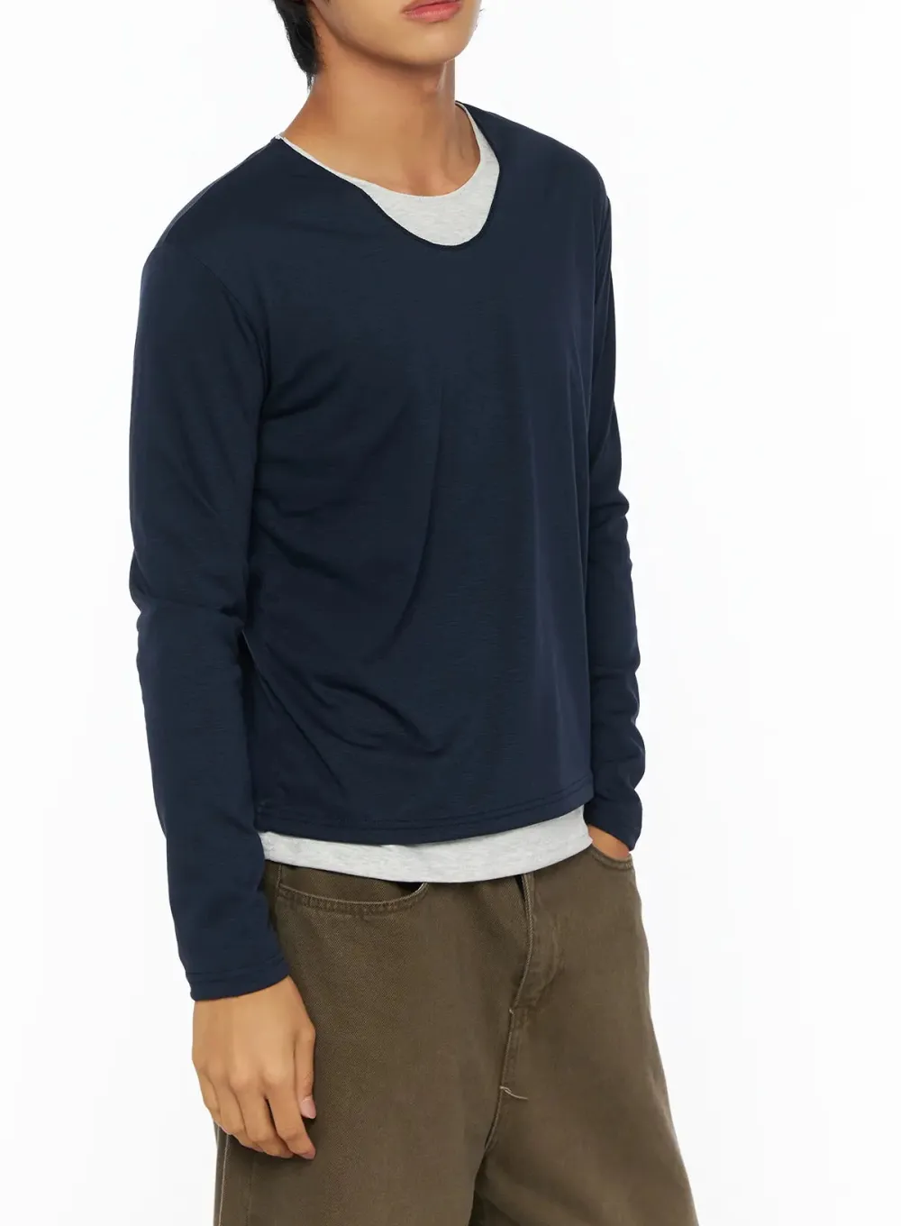 Men's Layered V-Neck Long Sleeve Tee