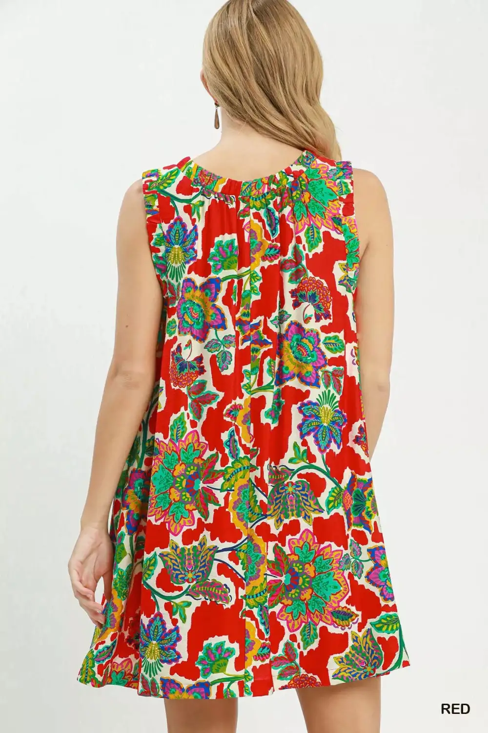 Abstract Print Sleeveless Shift Pocketed Dress
