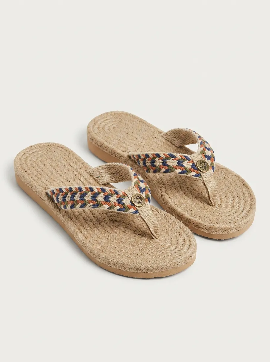 Women's Summer Beach Braided Strap Jute Woven Flip Flops