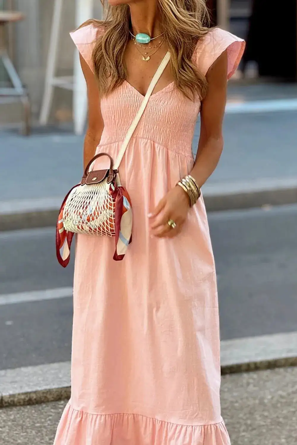 Relaxed Ruffle Trim Smocked Dress