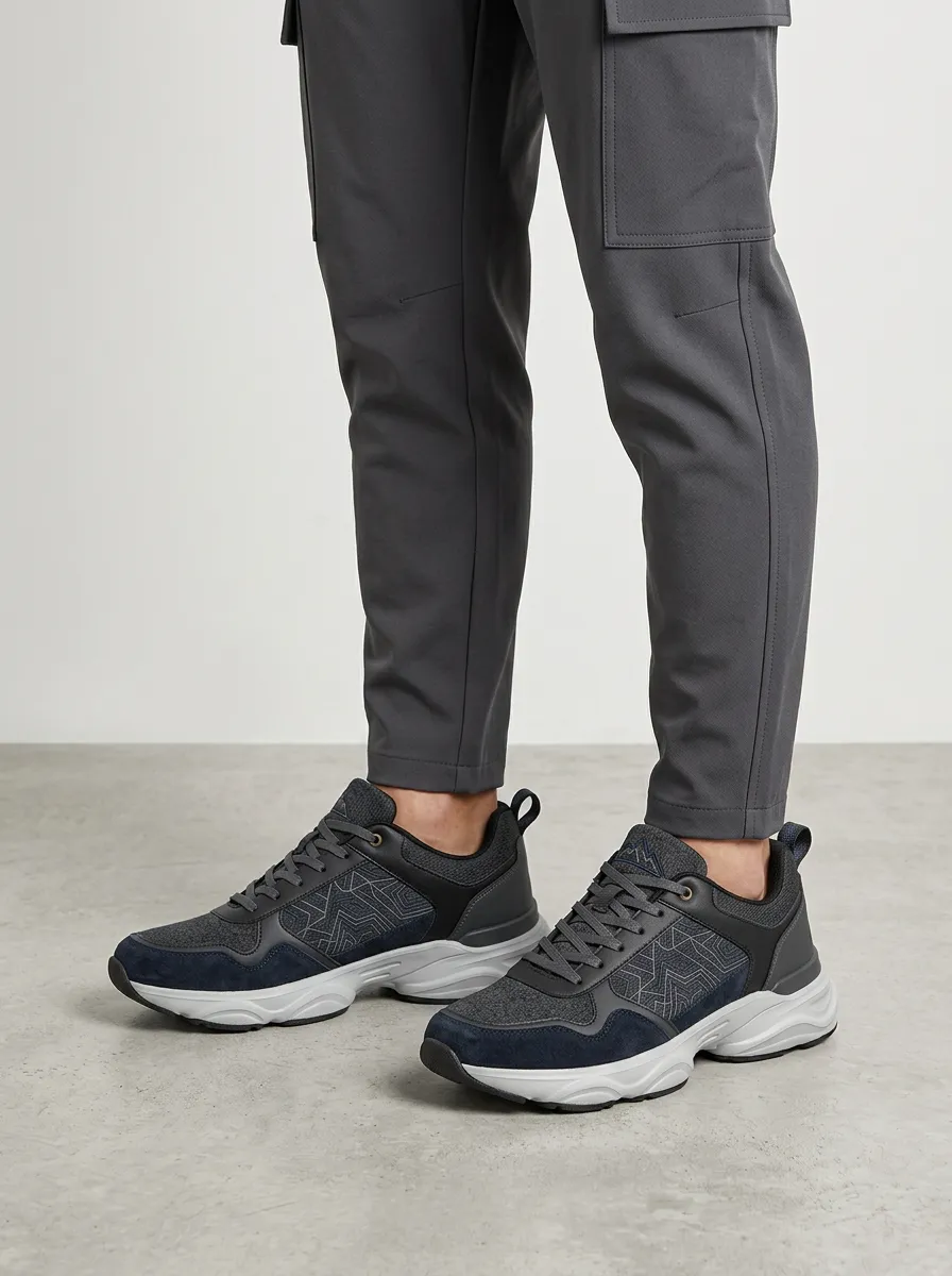 Men's Navy Geometric Mountain Athletic Sneakers