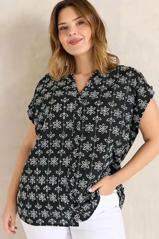 Black Broderie Short Sleeve Shirt