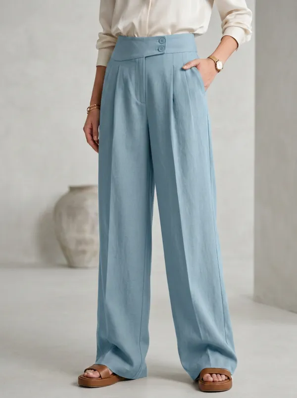 Tailored Minimal Draped Women's Wide-Leg Trousers