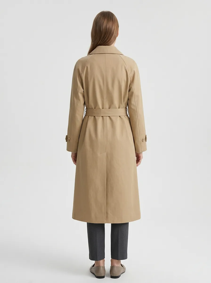 Women's Refined Belted Minimalist Classic Long Trench Coat