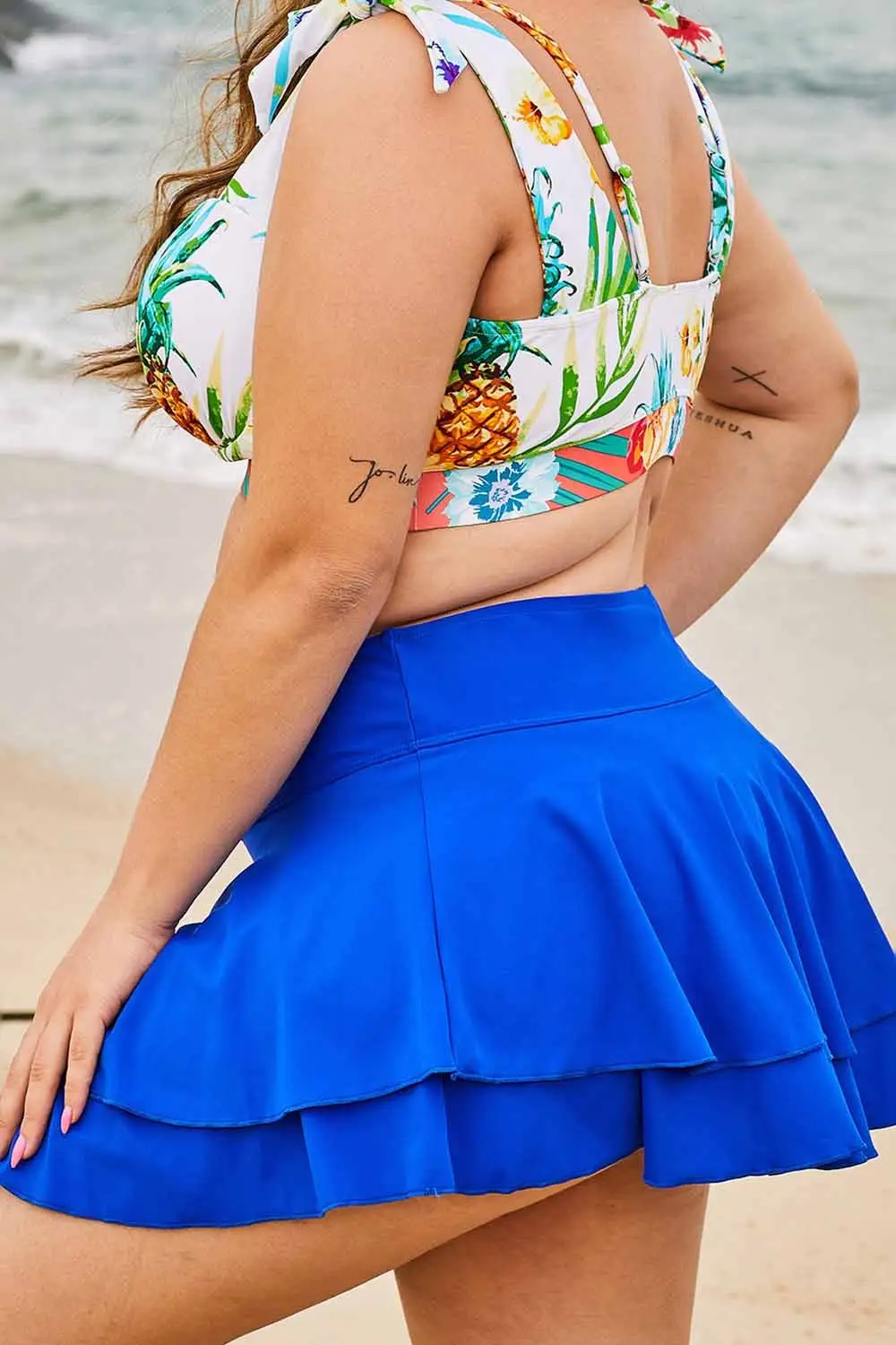Swimwear Solid Double Layered Ruffles Beach Skirt
