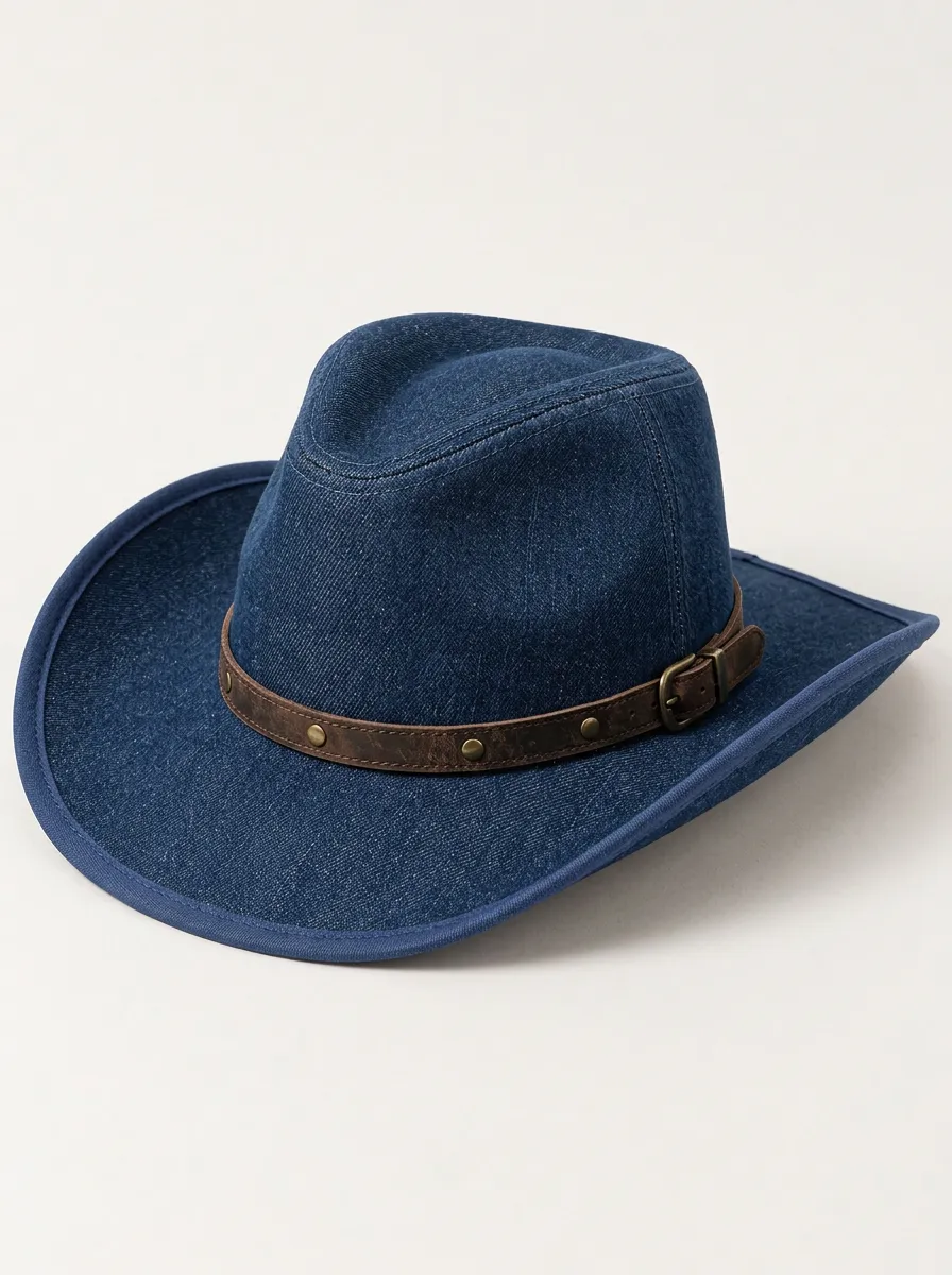 Men's Ranch Style Hat with Leather Look Curved Brim Breathable Detail