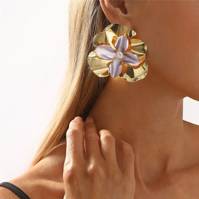 Vintage Floral Metal Statement Earrings