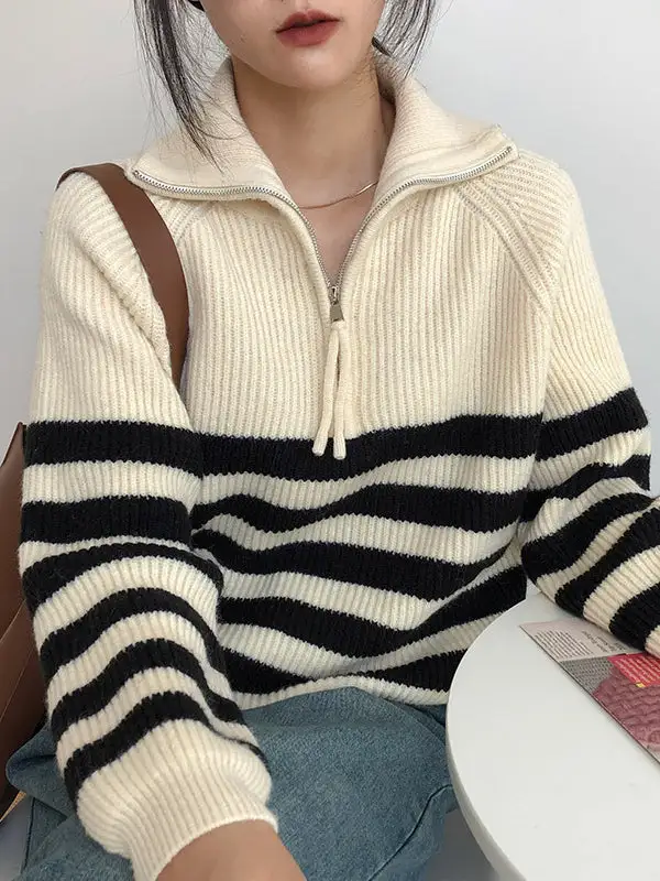 Women's Striped High-Neck Sweater