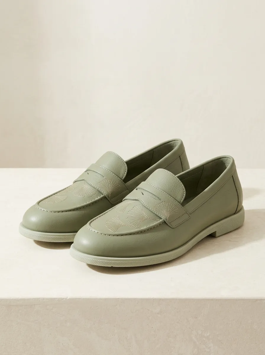 Unisex Botanical Ginkgo Leaf Embroidered Loafers