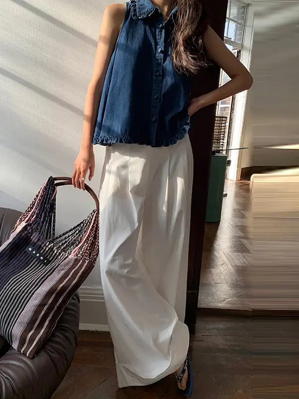 Women's High Waist Wide Leg Flared Pleated Pants