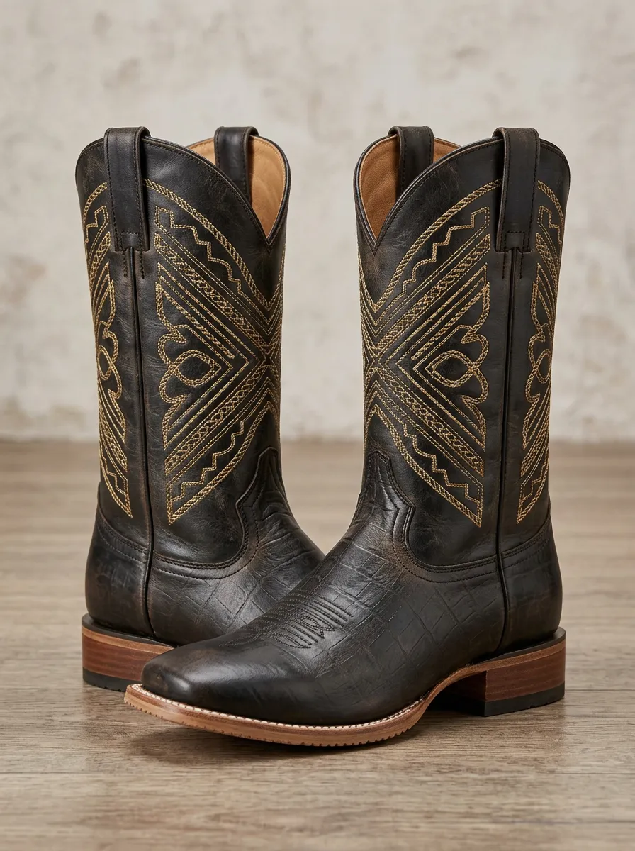 Unisex Open-Range Embroidered Silhouette Western Cowboy Boots