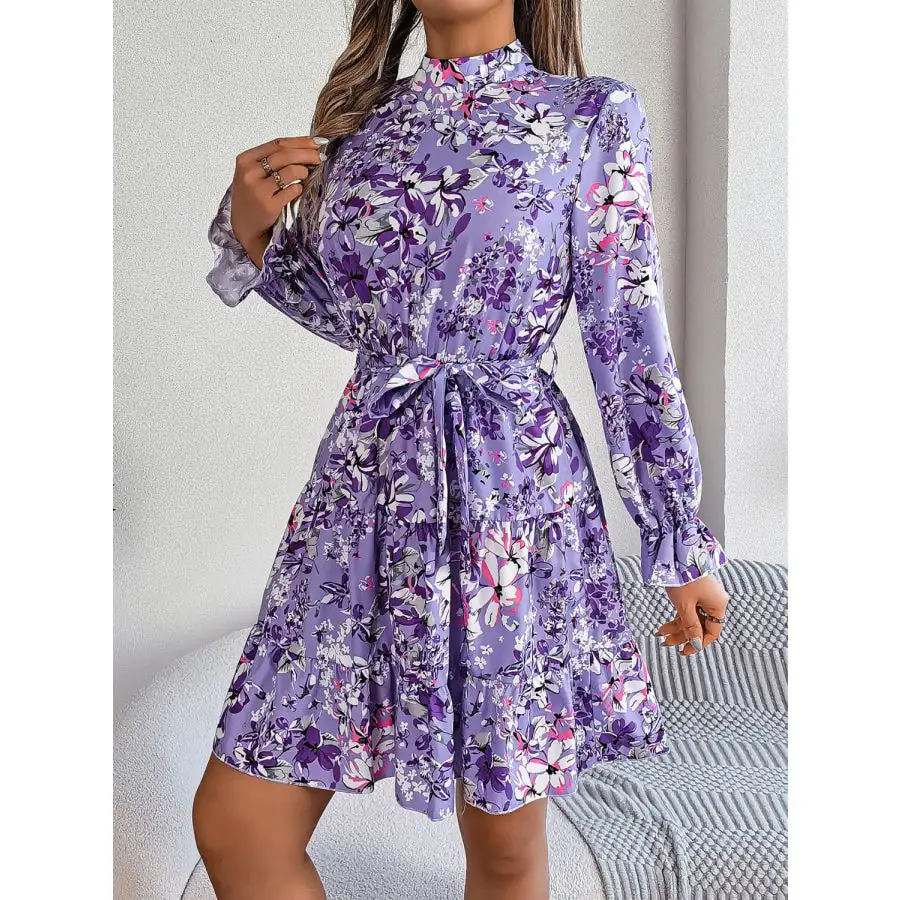 Soft Everyday Mock Neck Flounce Sleeve Mini Dress