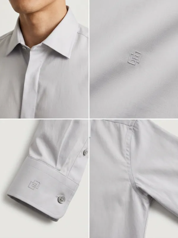 Men's Non-Iron Cotton Solid Grey Formal Dress Shirt